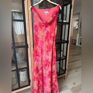 Vintage 90s CDC Maxi dress Floral cowl neck Slip midi hawaiian flowers print Cut